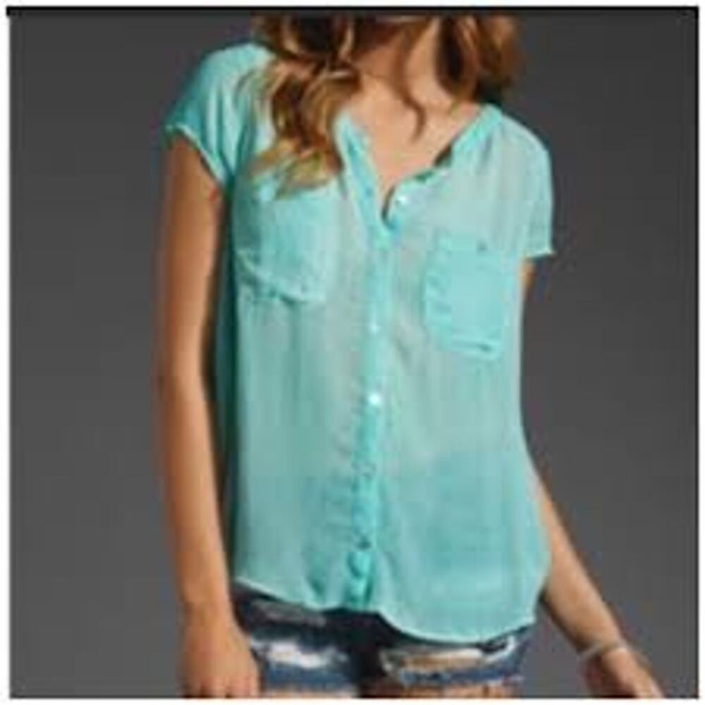 We The Free Free People Mint Green Sheer Button Front Blouse Medium